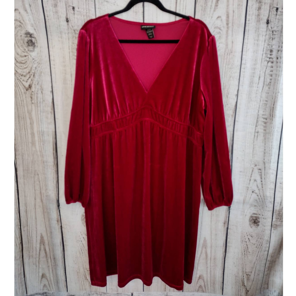 Lane Bryant | Dark Cranberry Red V-Neck Empire Waist Velvet Dress